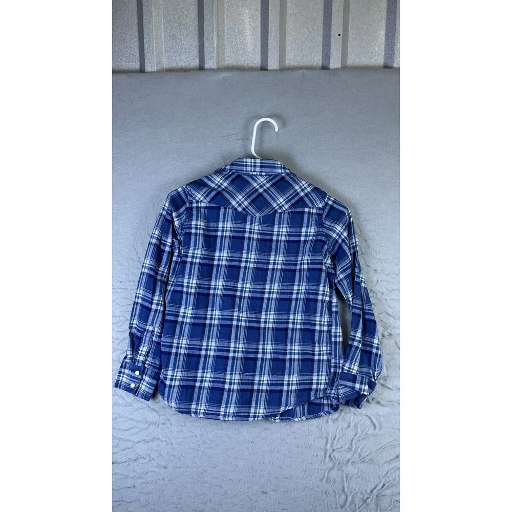 Lands End Flannel Shirt Kids M 8 Blue Excellent Blake Shelton Plaid Western